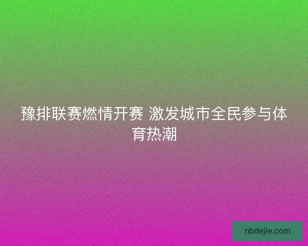豫排联赛燃情开赛 激发城市全民参与体育热潮
